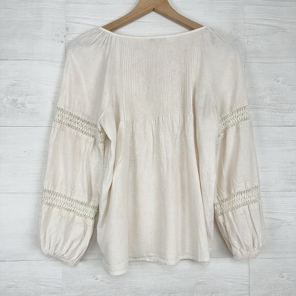 Madewell Peasant Top XS Ivory Linen-Blend Pintuck Boho Bubble Sleeves Babydoll - Picture 7 of 15